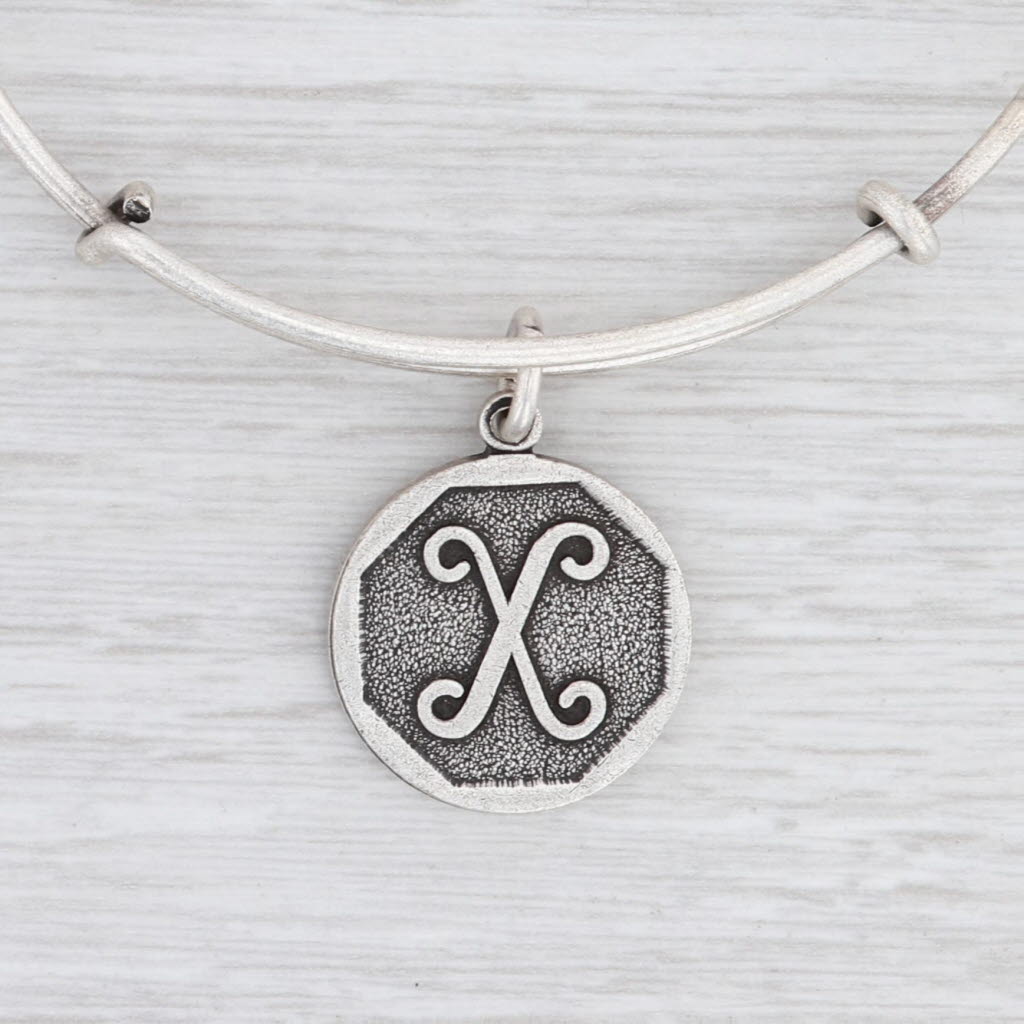 Light Gray New Alex and Ani Initial X Bangle Charm Bracelet Rafaelian Silver Expandable