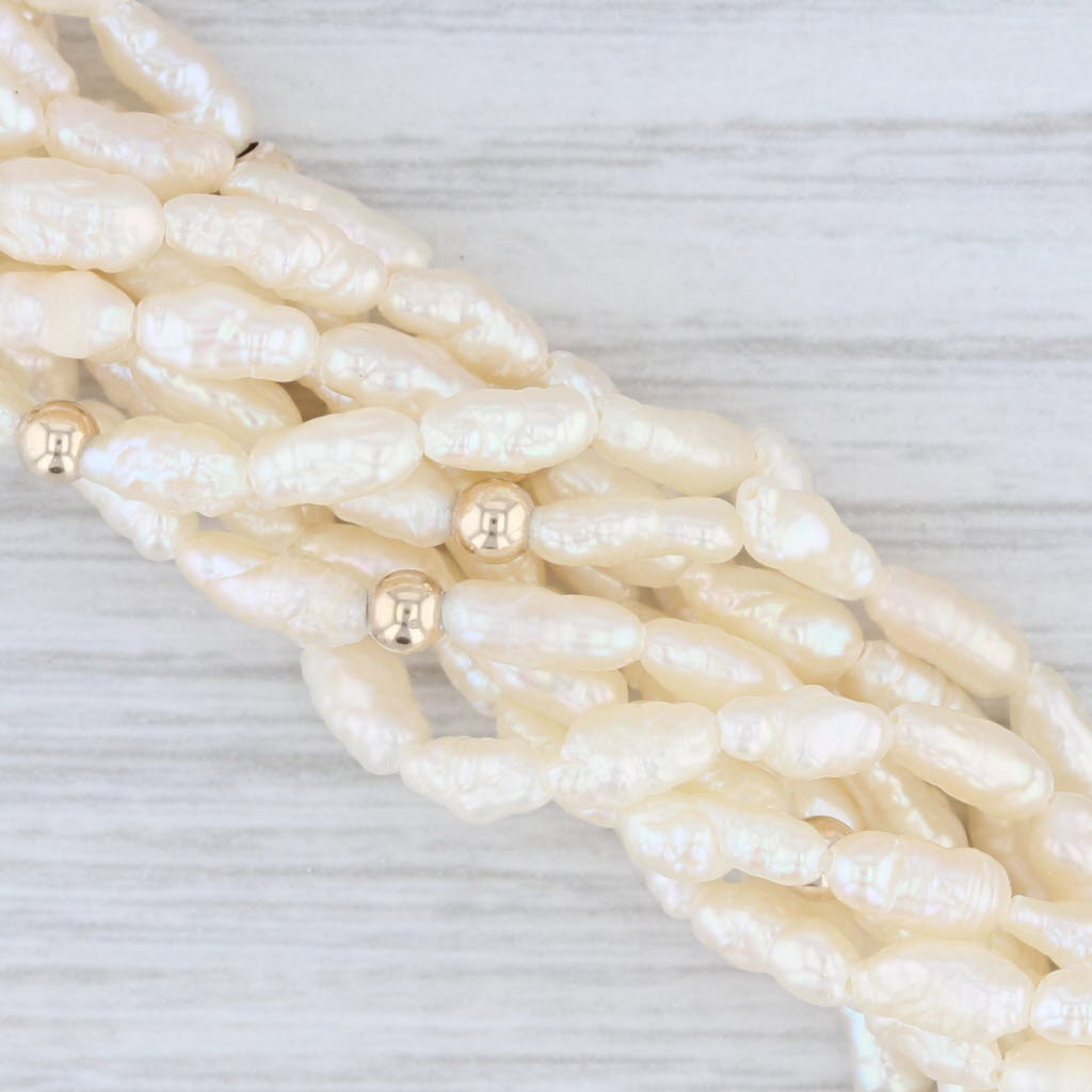 Light Gray Freshwater Rice Krispy Pearl Necklace 14k Gold 24.25" Long Multi-Strand
