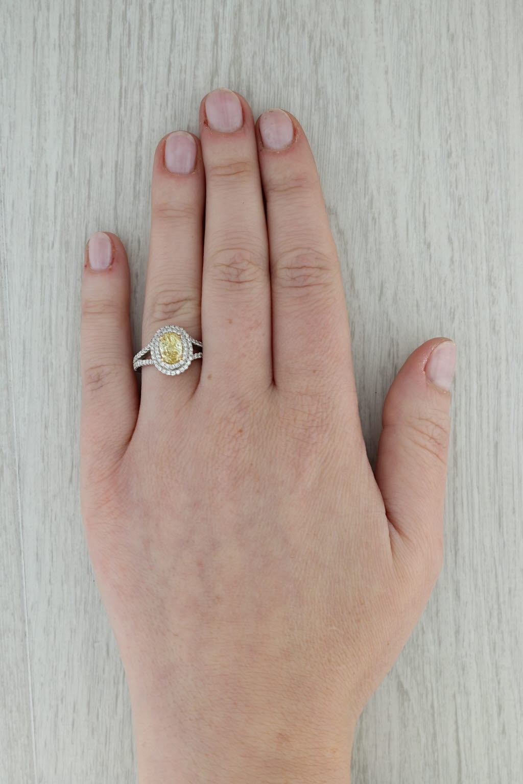 Dark Gray 1.41ctw Oval Yellow Diamond Halo Ring 950 Platinum Size 5.75 GIA Engagement