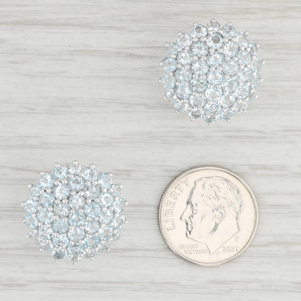 Light Gray 6.25ctw Aquamarine Cluster Button Earrings 14k White Gold Pierced Omega Backs