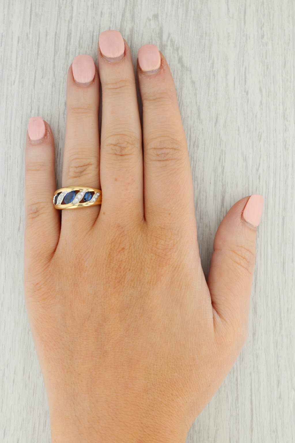 Tan 1.32ctw Blue Sapphire Diamond Ring 18k Yellow Gold Size 6.75