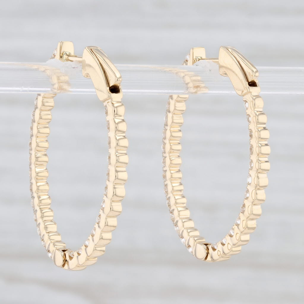 Light Gray New 1.40ctw Diamond Inside Out Hoop Earrings 14k Yellow Gold Pierced Oval Hoops