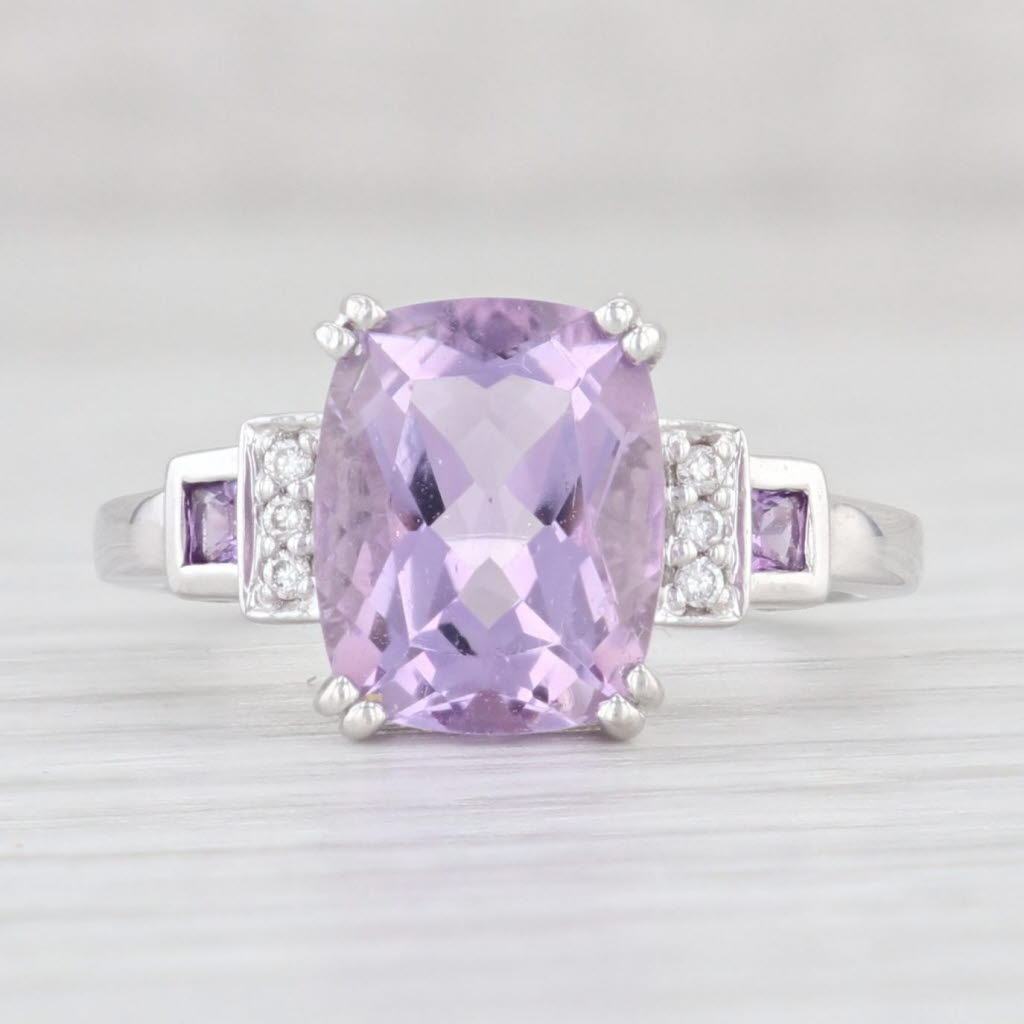 Light Gray 3.05ctw Amethyst Diamond Ring 14k White Gold Size 5.5 February Birthstone