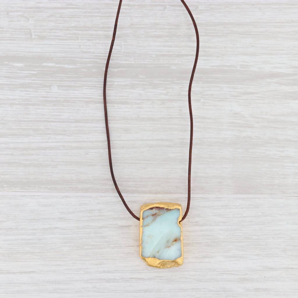 Light Gray New Nina Nguyen Leather Cord Necklace Quartz Statement Pendant Toggle Clasp
