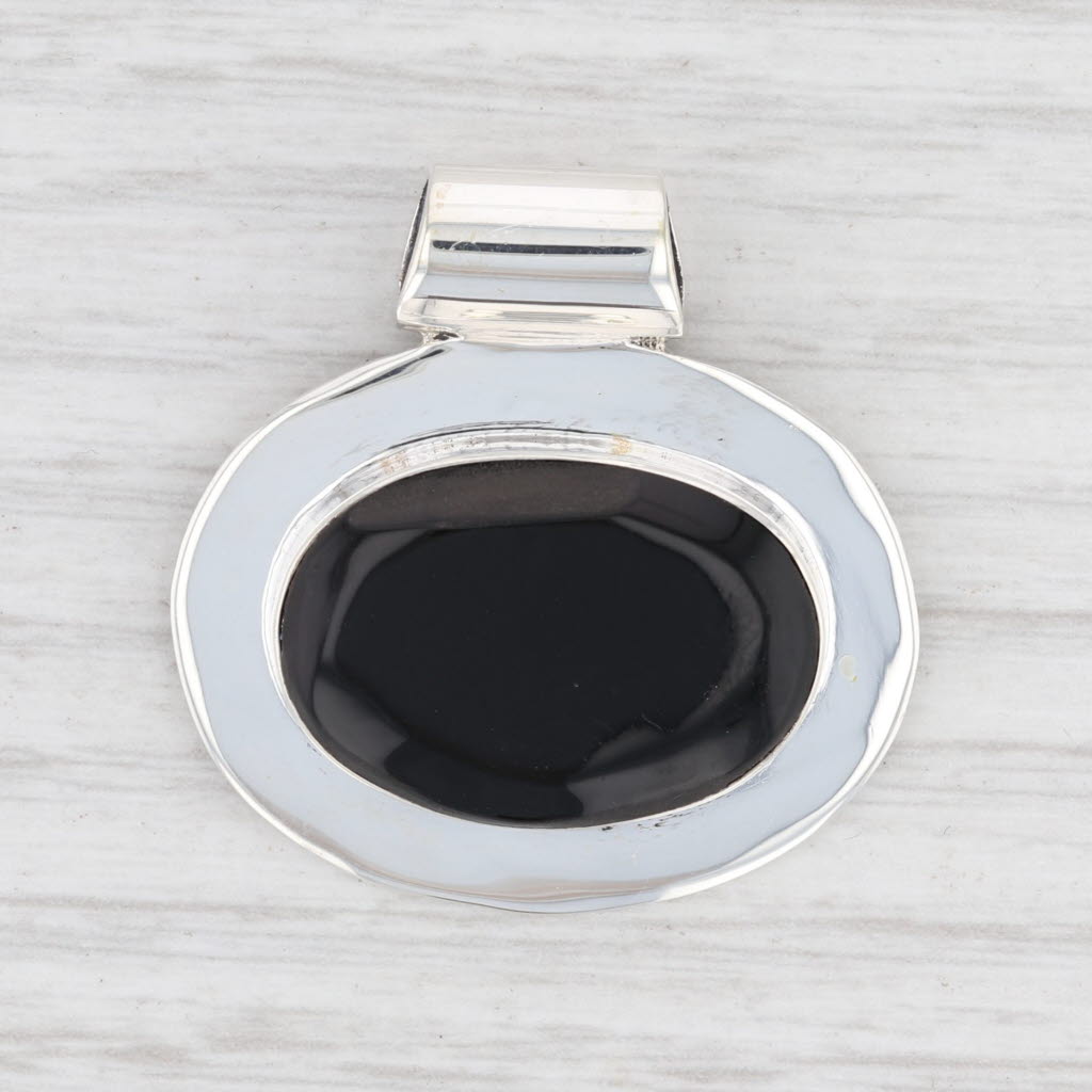 Light Gray New Black Resin Pendant 925 Sterling Silver Oval Statement B12662