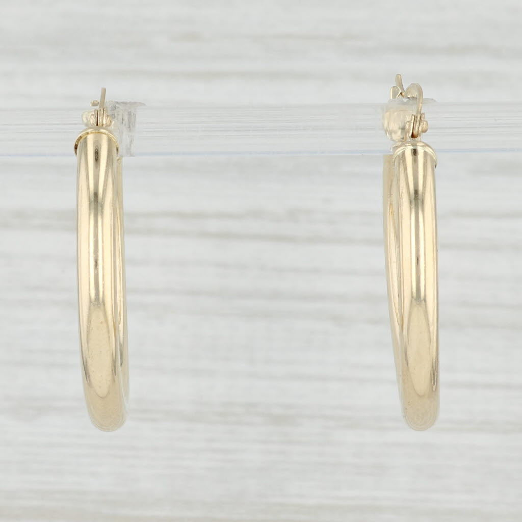 Light Gray New Round Hoop Earrings 14k Yellow Gold 3 x 26mm Pierced Hoops