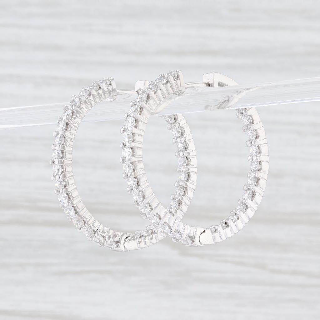 Light Gray 3.50ctw Diamond Inside Out Hoop Earrings 14k White Gold Snap Top Round Hoops