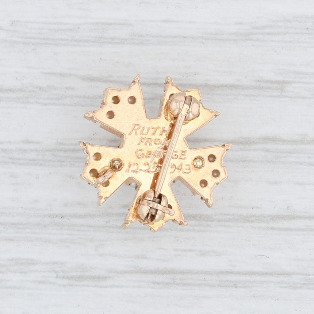 Light Gray Sigma Nu Snake Badge 14k Gold Pearls Fraternity Pin Vintage 1940s