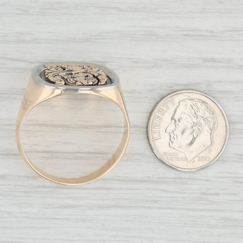 Light Gray Ram Knight Coat of Arms Signet Ring 18k Gold Coat of Arms Size 13 Men's