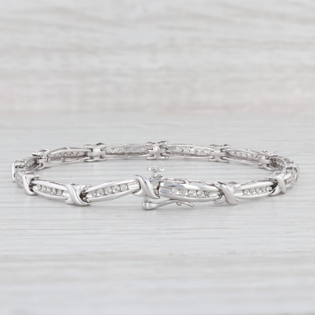Light Gray 0.33ctw Diamond Bar Bracelet 10k White Gold 7" 4.1mm
