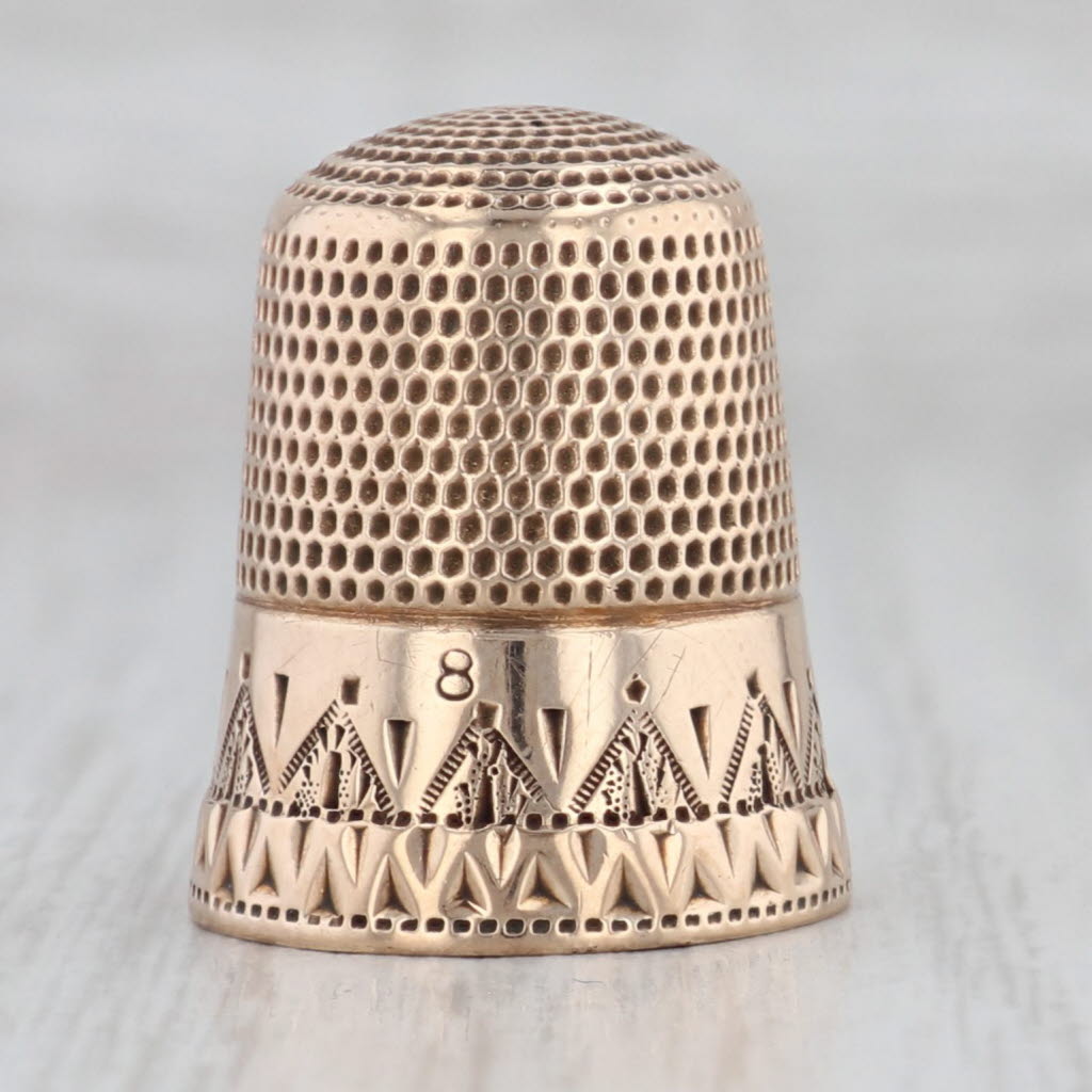 Light Gray Antique Size 8 Thimble 10k Yellow Gold Sewing Collectible Keepsake
