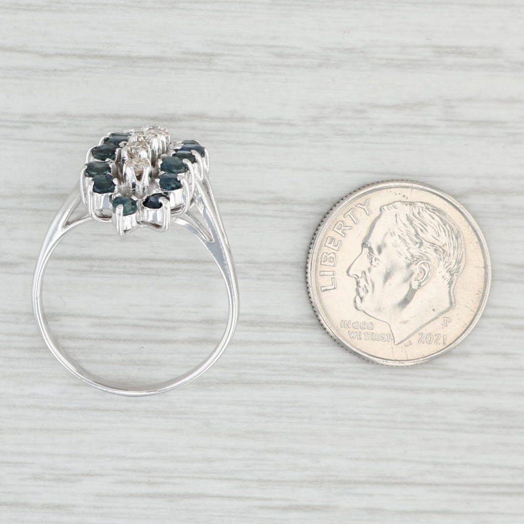 Light Gray 1.19ctw Blue Sapphire Diamond Cluster Ring 14k White Gold Bypass Size 7.5