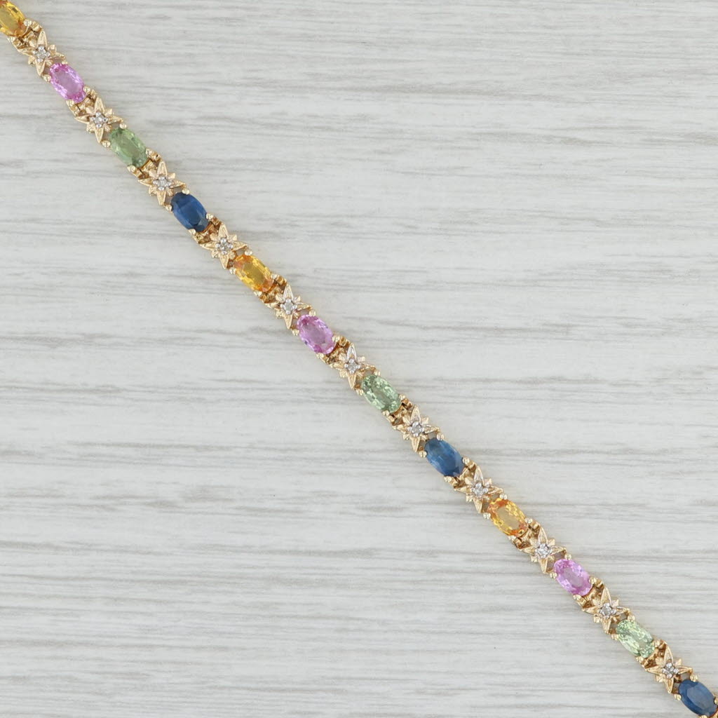 Light Gray 6.05ctw Natural & Lab Created Sapphire Diamond Tennis Bracelet 14k Gold 7" 4mm