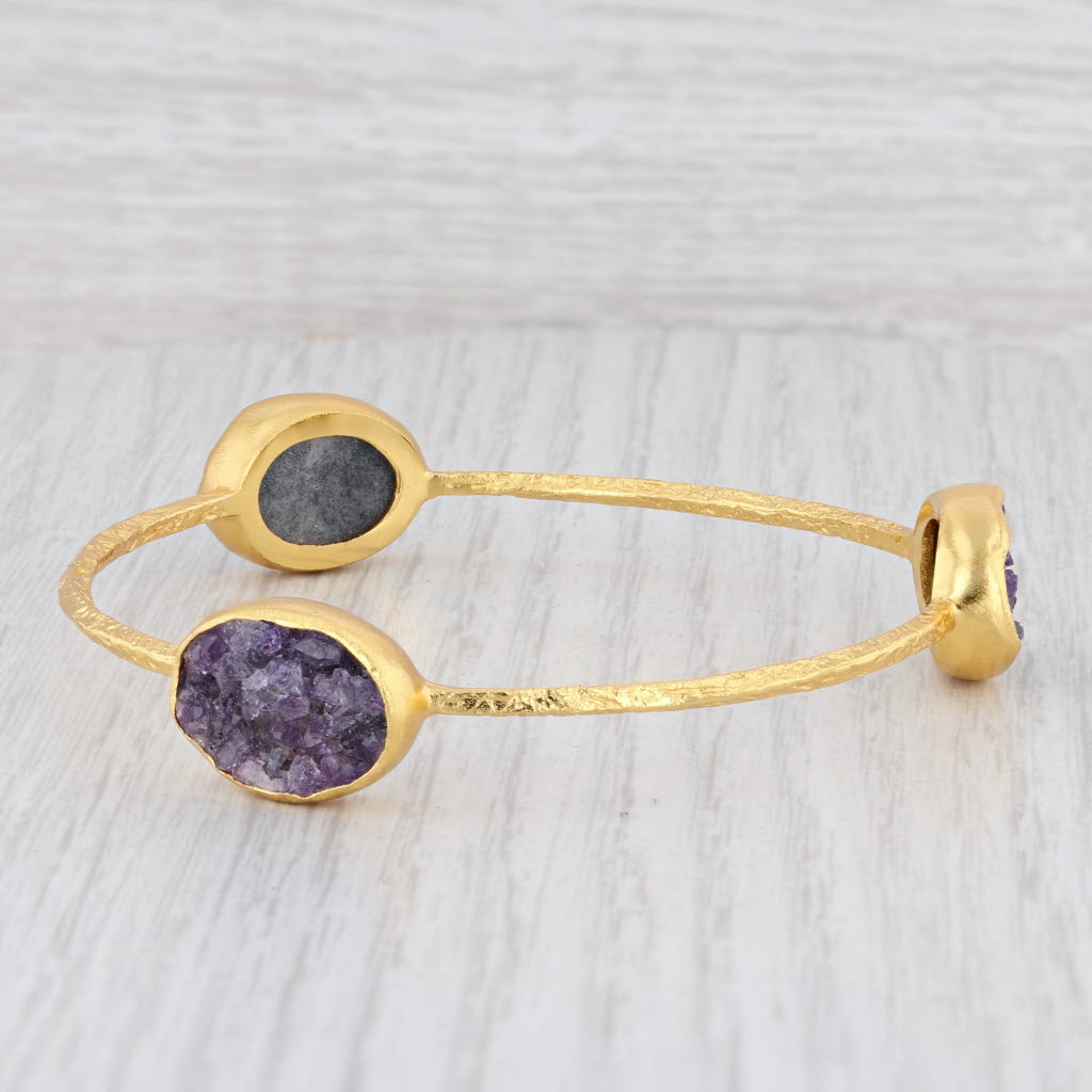 Light Gray New Nina Nguyen Amethyst Hammered Bangle Bracelet Sterling Silver 22k Vermeil