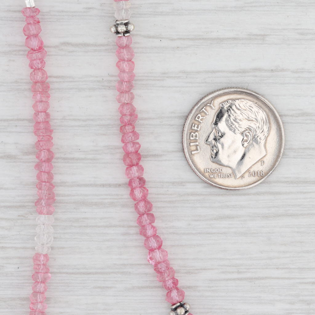 Light Gray New Nina Nguyen Pink Topaz Bead Necklace Sterling Silver 15.5-18.5" Adjustable