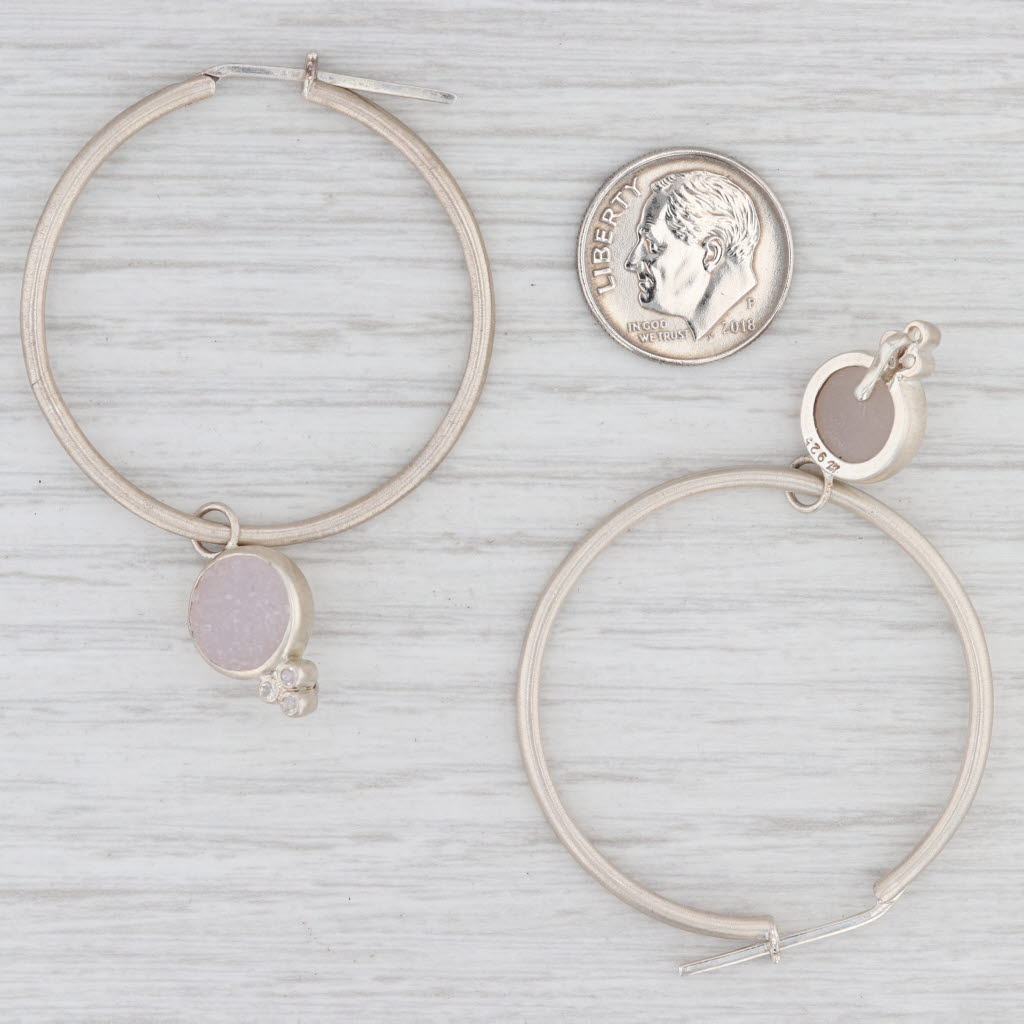 Light Gray New Nina Nguyen Hoop Earrings Sterling Silver Druzy Quartz Moonstone Charms