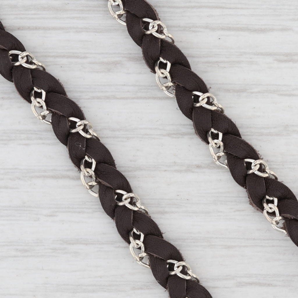 Light Gray New Nina Nguyen Cordelia Necklace Woven Dark Brown Leather Tags Druzy Quartz