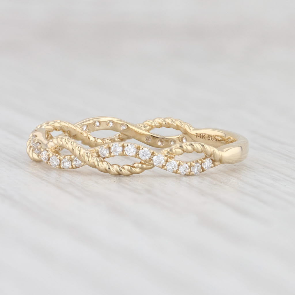 Light Gray New Diamond Woven Stackable Ring 14k Yellow Gold Size 6.5 Wedding Band