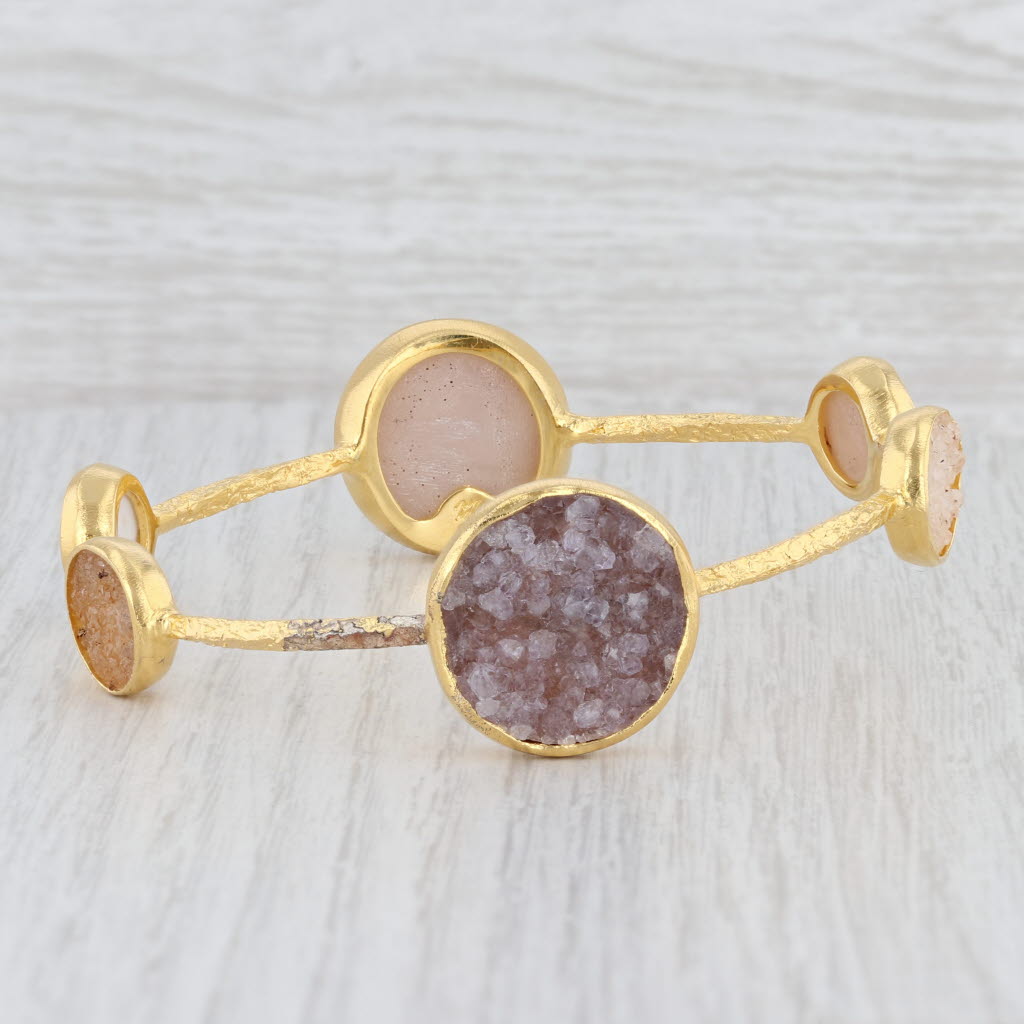 Light Gray New Nina Nguyen Bangle Bracelet 8" Druzy Quartz 22k Gold Sterling Silver Vermeil