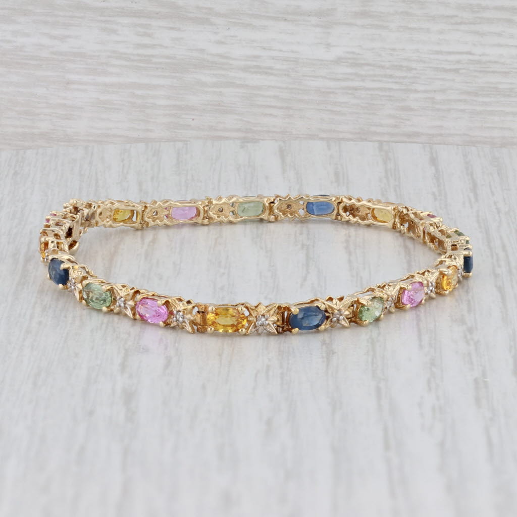 Light Gray 6.05ctw Natural & Lab Created Sapphire Diamond Tennis Bracelet 14k Gold 7" 4mm