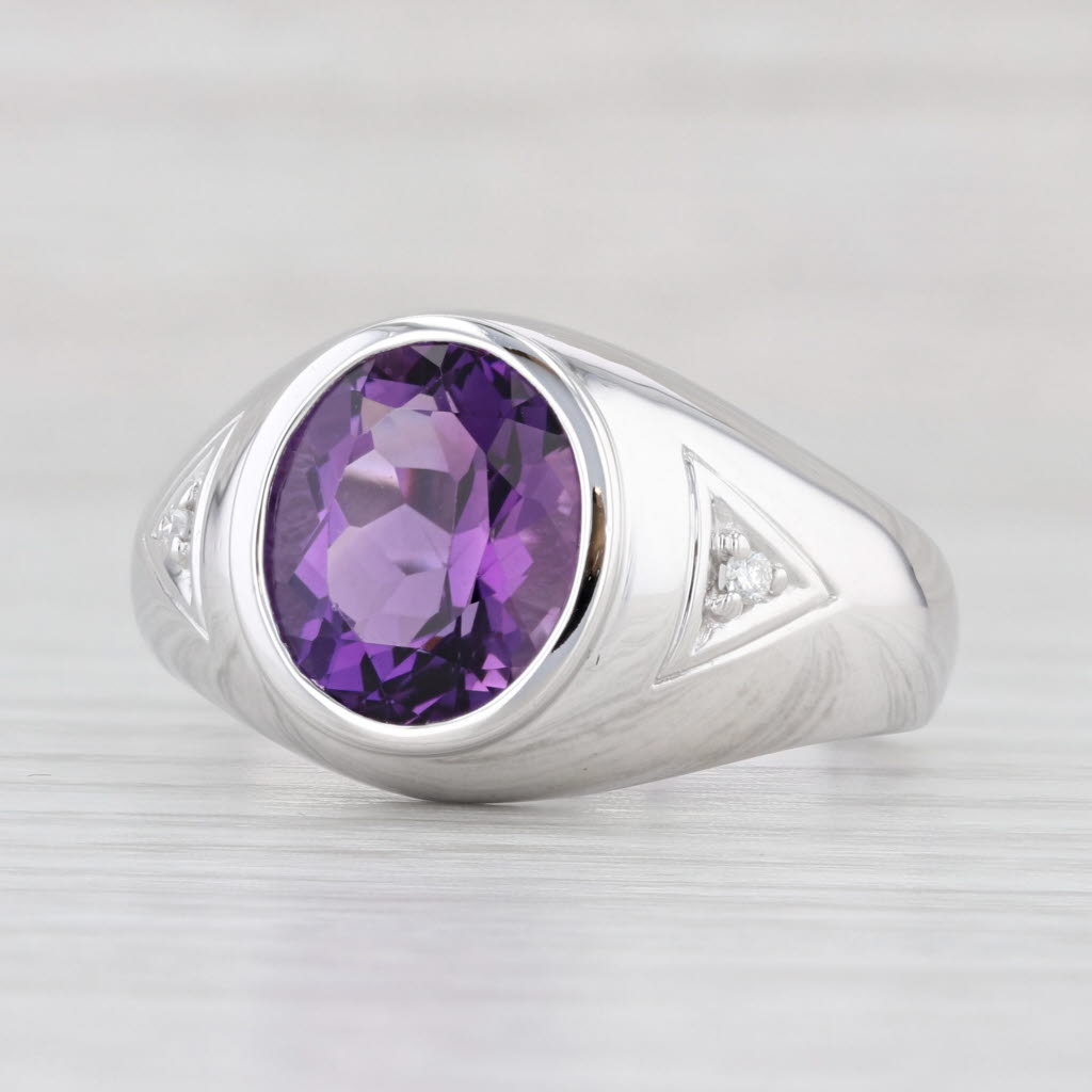 Light Gray 4.84ctw Oval Amethyst Diamond Ring 14k White Gold Size 12 Men's