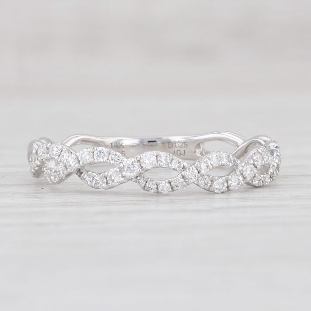 Light Gray New Woven 0.25 Diamond Band 14k White Gold Size 7.25 Stackable Wedding Ring