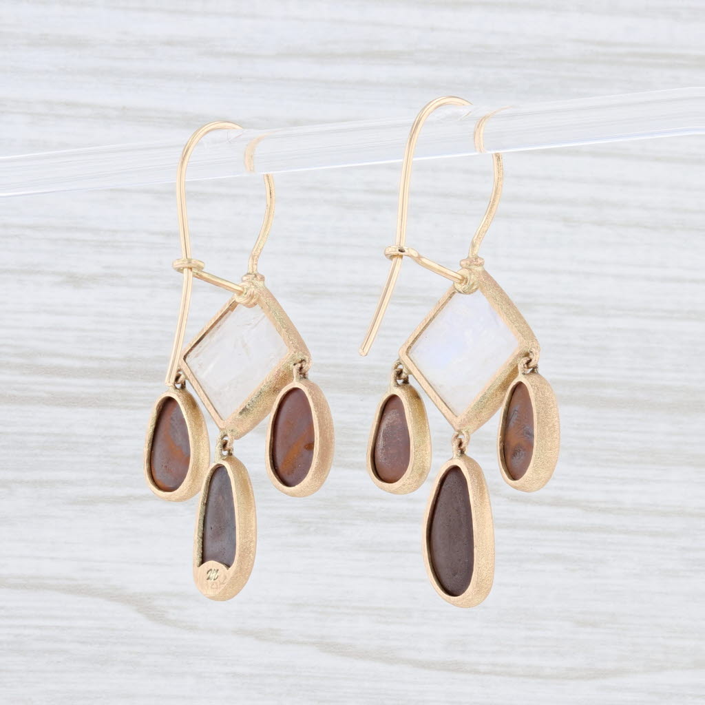 Lavender New Nina Nguyen Aztec Moonstone Opal Drop Earrings 14k Yellow Gold Hook Posts