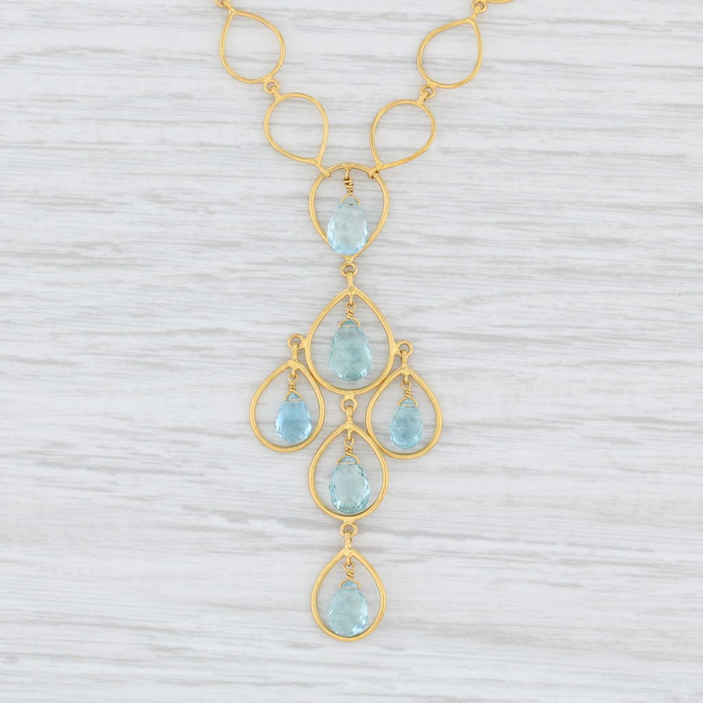 Light Gray Marie Helene de Taillac Aquamarine Briolette Necklace 18k 22k Yellow Gold 18"