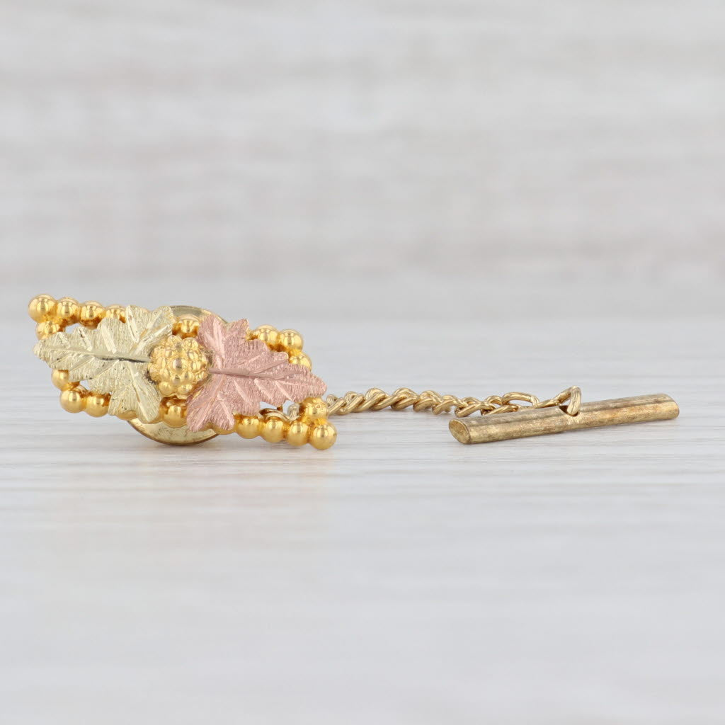 Light Gray Landstroms Black Hills Gold Leaf Tie Tac Pin 10k Yellow Rose Green Gold
