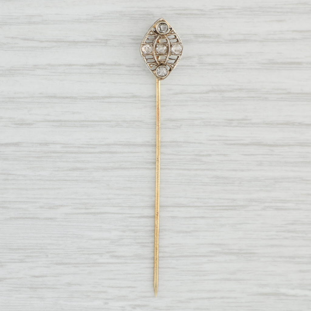 Light Gray Antique 0.34ctw Diamond Stickpin 14k White Yellow Gold Pin