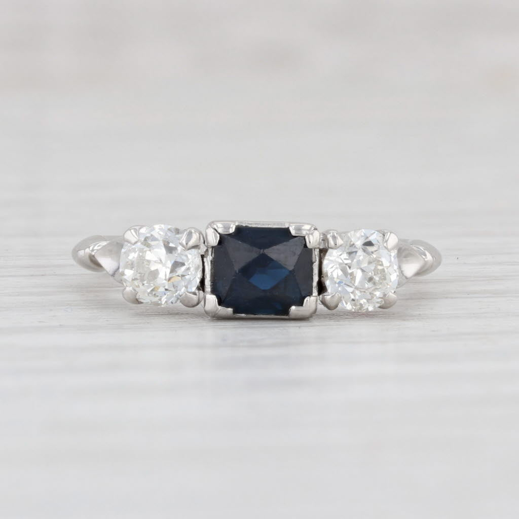 Light Gray Petri Art Deco Synthetic Sapphire Diamond Ring Platinum Size 4.5 Engagement