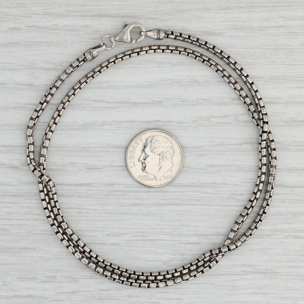 Light Gray New Box Chain Necklace Oxidized 925 Sterling Silver 18” 2.3mm