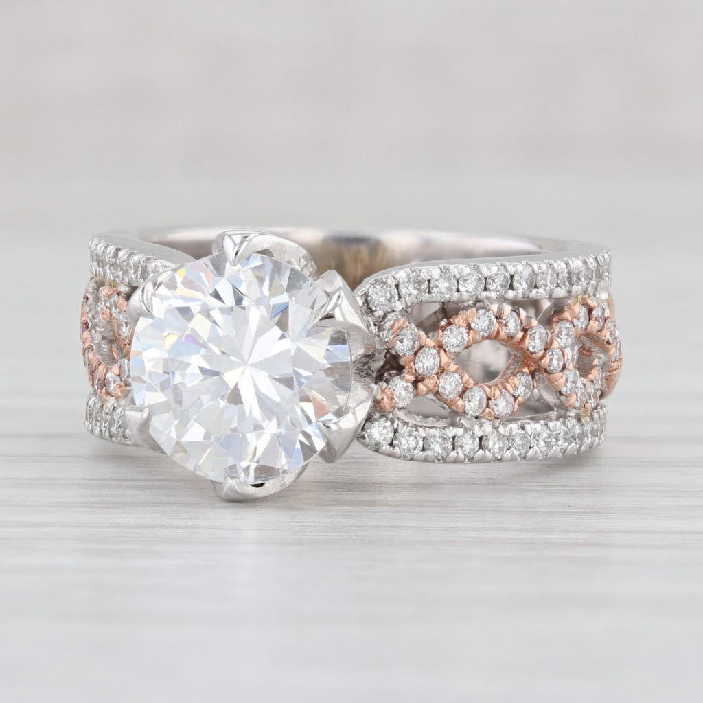 Light Gray 3.45ctw Round Cubic Zirconia Ring 14k Gold Size 6.5 Engagement Semi Mount