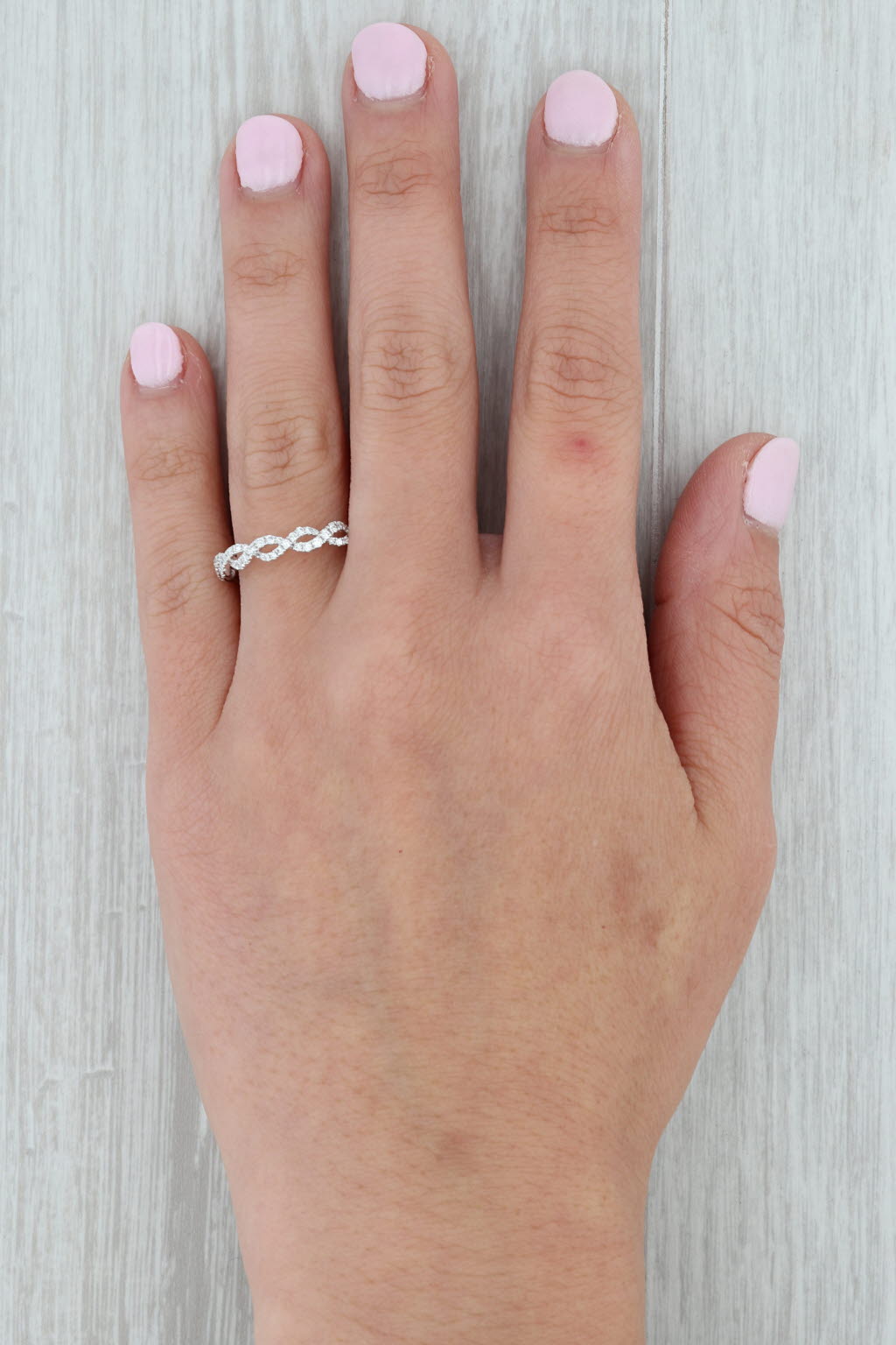Rosy Brown New Woven 0.25 Diamond Band 14k White Gold Size 7.25 Stackable Wedding Ring