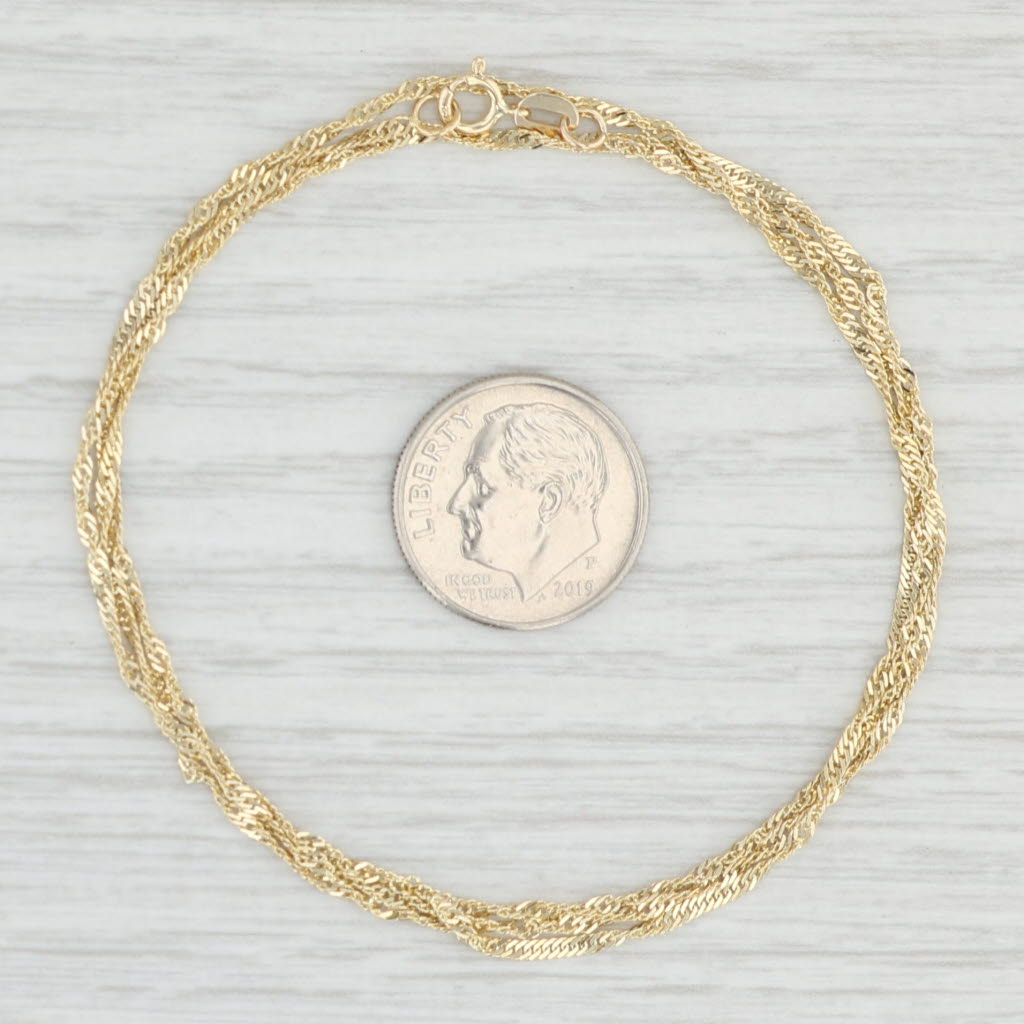 Light Gray Long 21.5” Singapore Chain Necklace 14k Yellow Gold 1.4mm