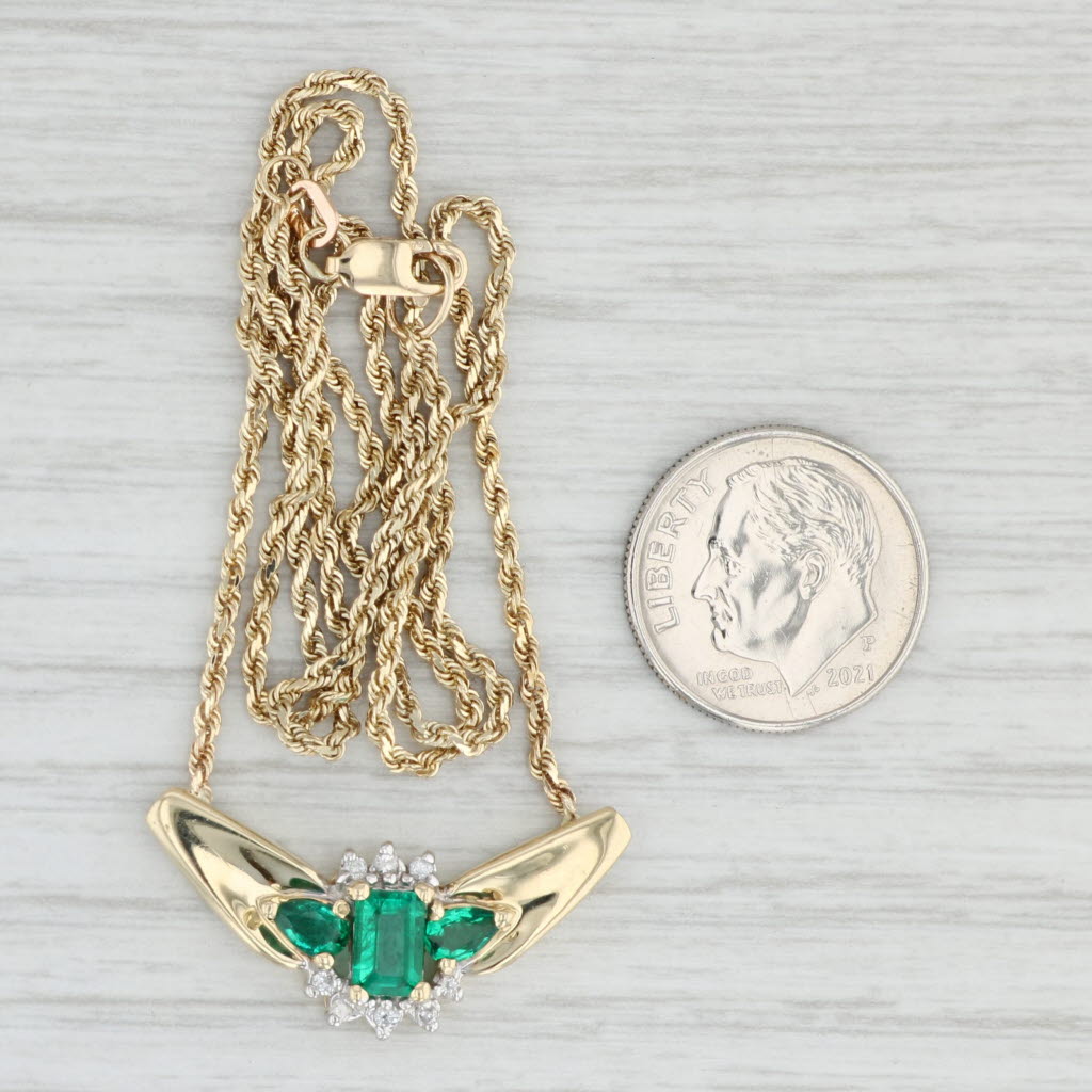 Light Gray 0.77ctw Emerald Diamond Pendant Necklace 14k Yellow Gold 17" Rope Chain