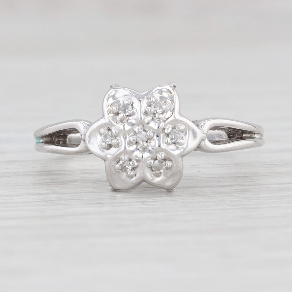 Light Gray 0.20ctw Diamond Flower Ring 10k White Gold Size 7 Floral Engagement