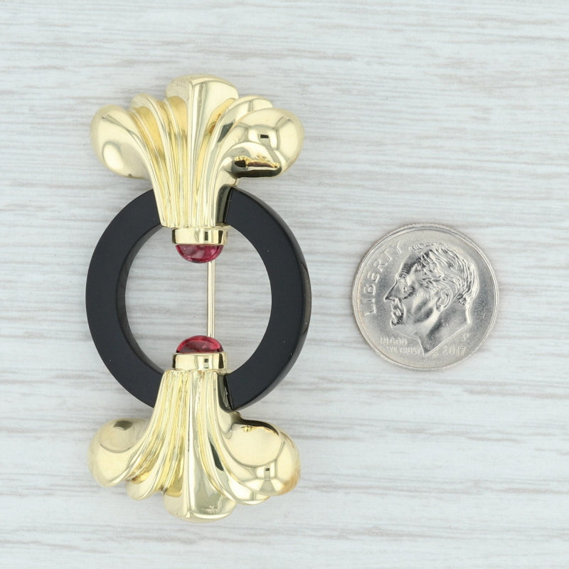 Light Gray Lagos Onyx & Pink Tourmaline Brooch 18k Yellow Gold 750 Ornate Statement