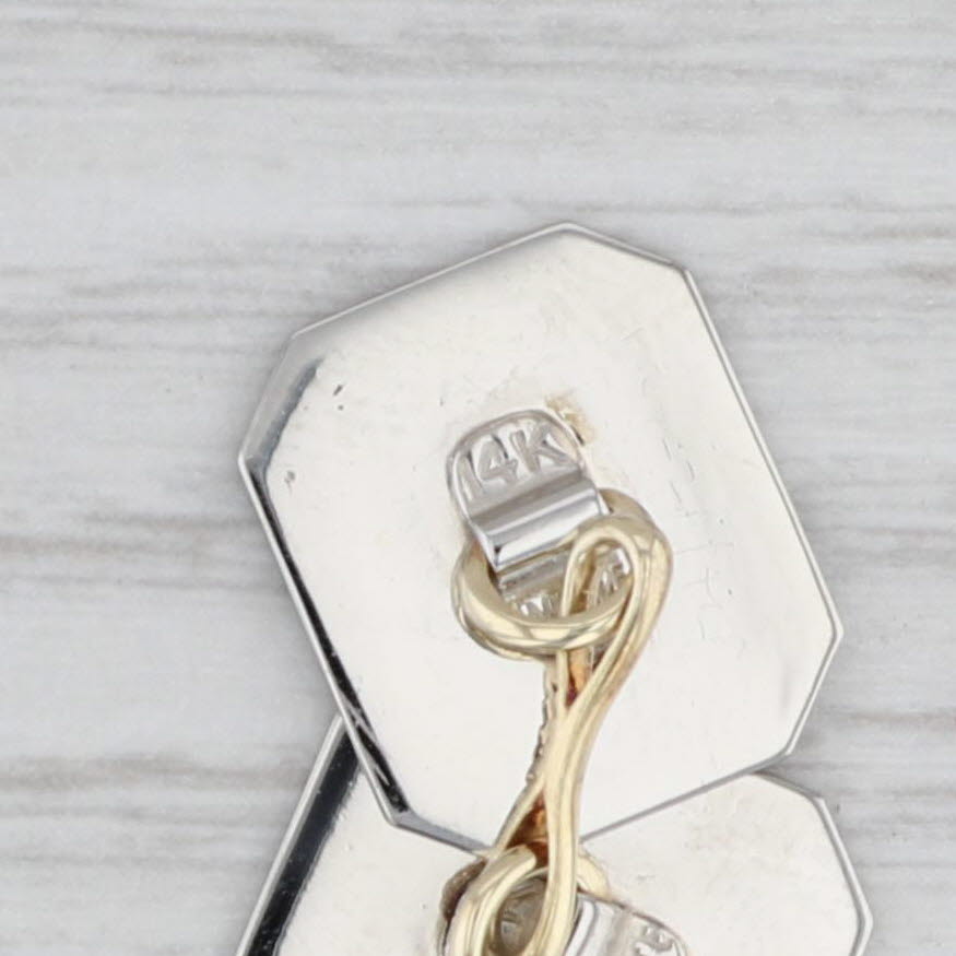 Light Gray Vintage Cufflinks 14k White Gold Enamel White Hallmark