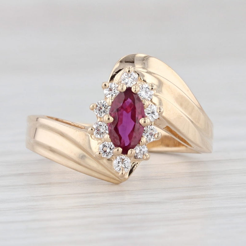 Light Gray 0.48ctw Marquise Ruby Diamond Halo Bypass Ring 14k Yellow Gold Size 6.5