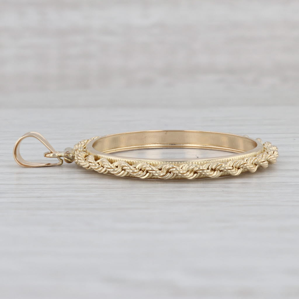 Gray 31mm Coin Holder Bezel Pendant 14k Yellow Gold