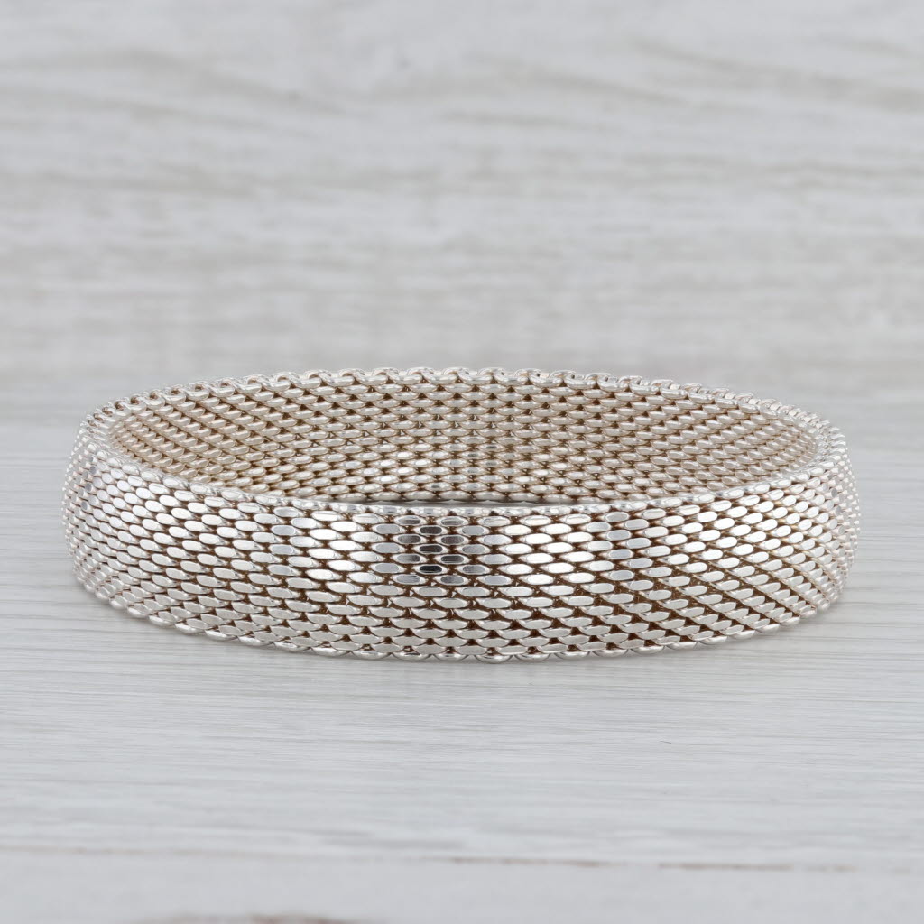 Gray Mesh Chain Bracelet Sterling Silver 925 7.5" 12.3mm Pull Over Statement
