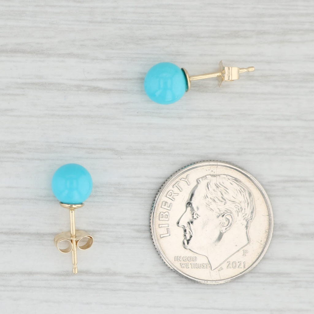 Light Gray Imitation Turquoise Howlite Bead Stud Earrings 14k Yellow Gold