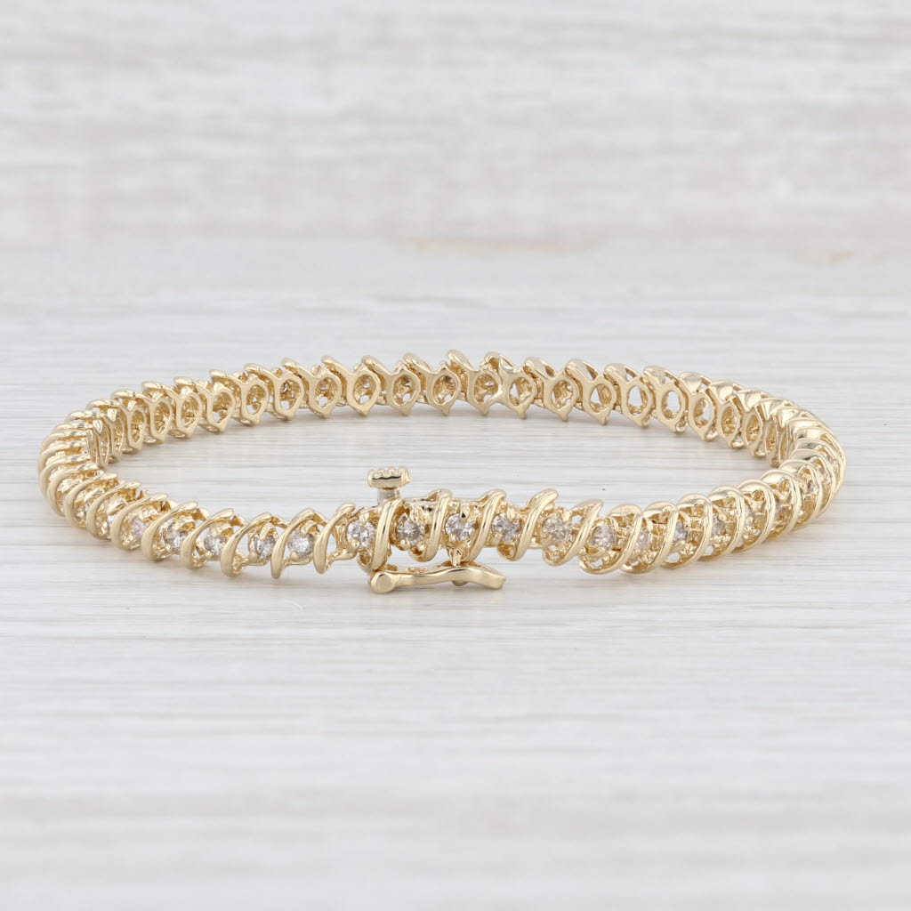 Light Gray 1.50ctw Diamond Tennis Bracelet 14k Yellow Gold 7" 5.5mm