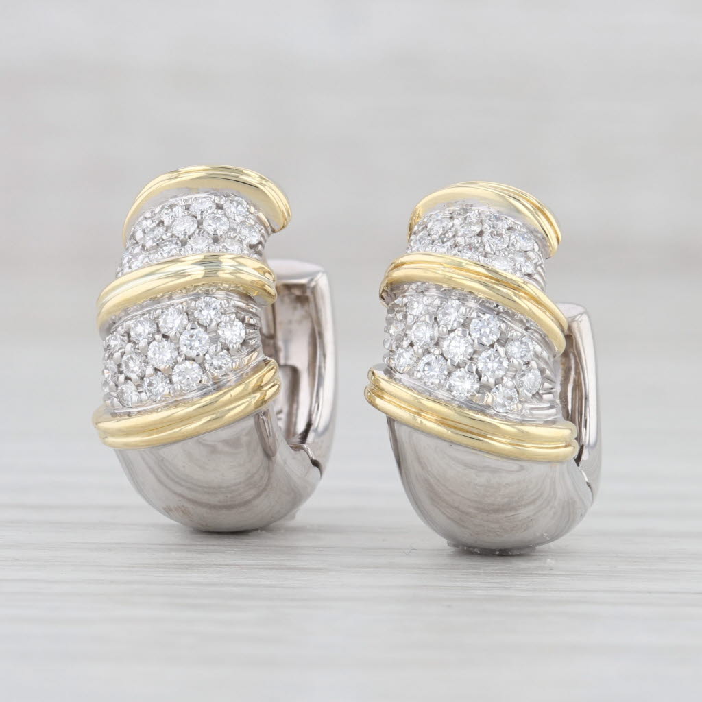 Light Gray Roberto Coin 0.54ctw Diamond Nabucco Hoop Huggie Earrings 18k Gold Snap Top