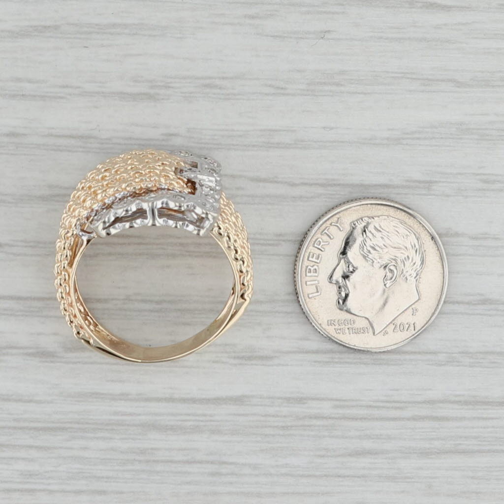 Gray 0.13ctw Diamond Belt Buckle Ring 14k White Yellow Gold Statement Size 7.75