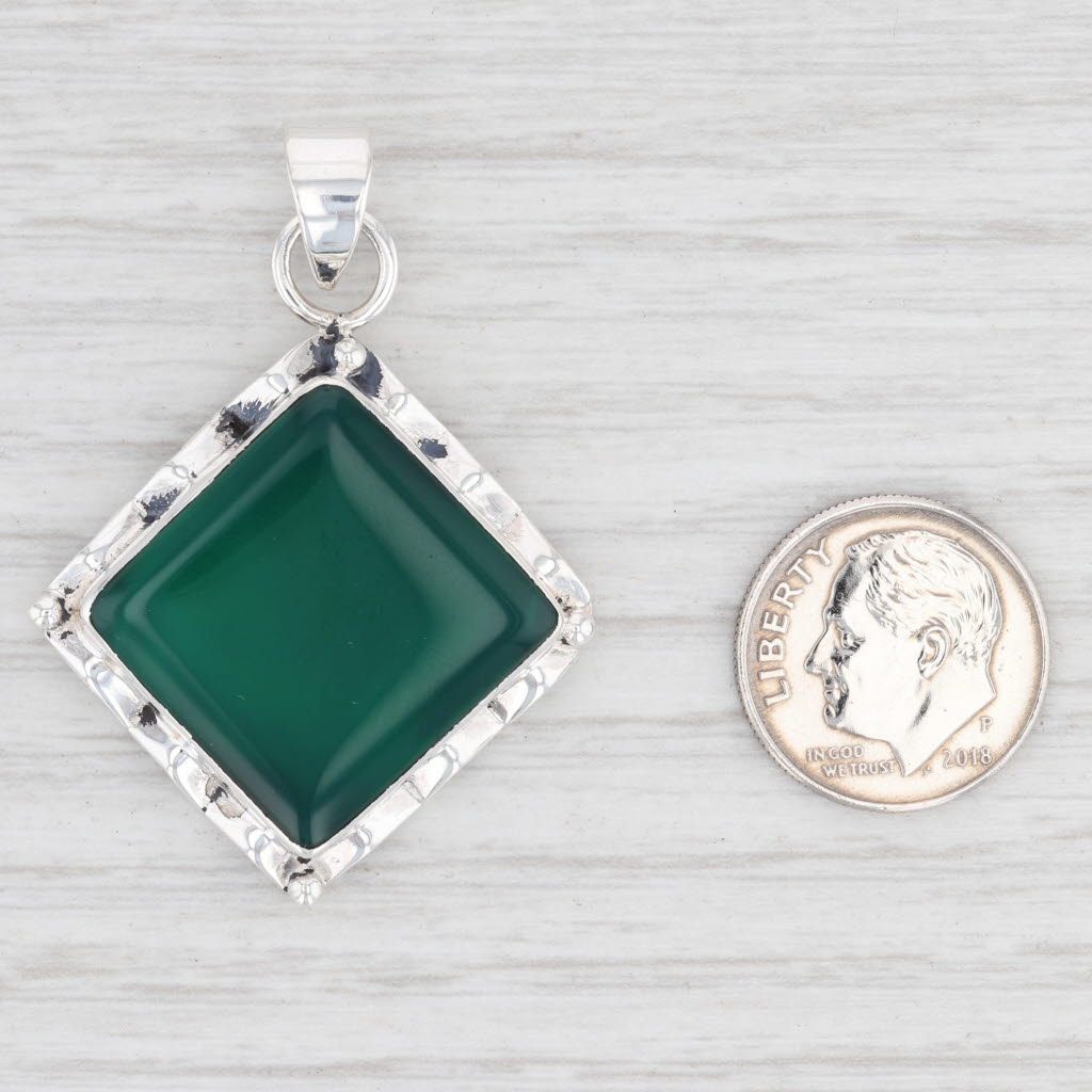 Light Gray New Green Chalcedony Pendant Sterling Silver 925 Square Solitaire Statement