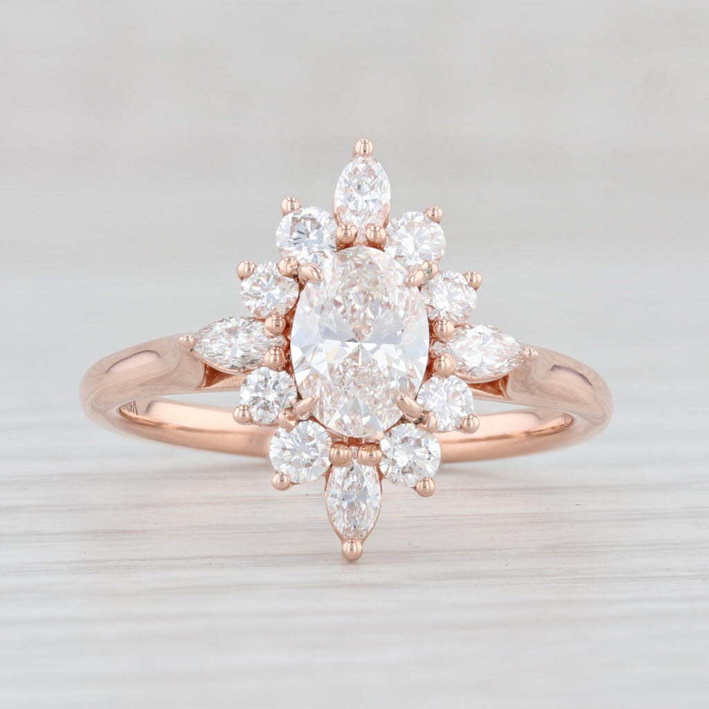 Light Gray 1ct VVS2 Lab Created Diamond Halo Engagement Ring 14k Rose Gold 1.54ctw 6.75 IGI