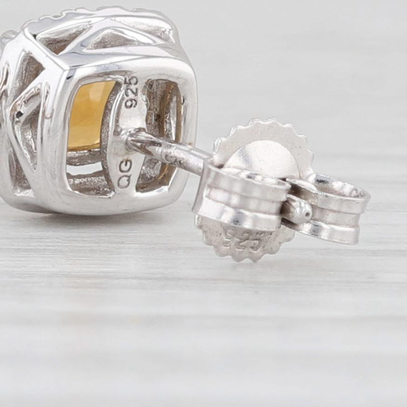 Light Gray 1.14ctw Orange Citrine Diamond Halo Earrings Necklace Set Sterling Silver 18"