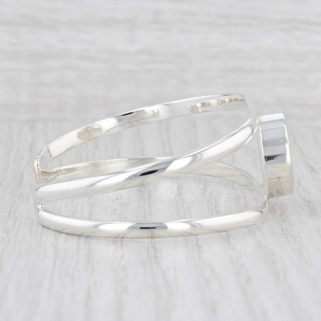 Light Gray New Black Glass Cuff Bracelet Sterling Silver 6.75" Mexico 925 Statement
